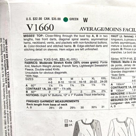 Vogue Sewing Pattern V1660 Y Misses Top Twist Fit Flare XS S M 4 6 8 10 12 14 - Picture 6 of 7
